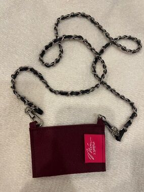 Maroon Crossbody Card Holder with Chain Strap for Chanel